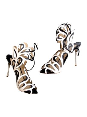 Nicholas Kirwood Lasercut Black & White Swirl Sandals