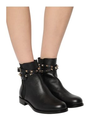 Valentino Grained Black Leather Rockstud Wrap 20mm Ankle Boots