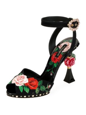 Dolce & Gabbana Rose Heel Ankle Strap Sandals