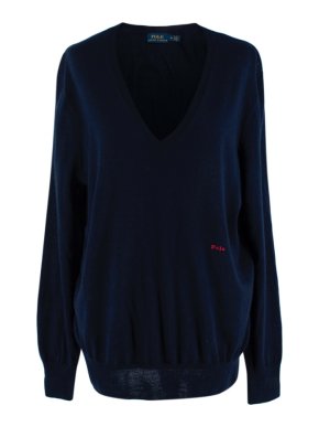 Polo Ralph Lauren Navy Wool Silk & Cashmere Knit V Neck Sweater