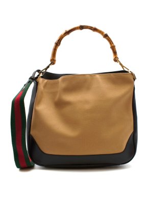 Gucci Beige & Brown Canvas & Leather Vintage Hobo Bamboo Bag