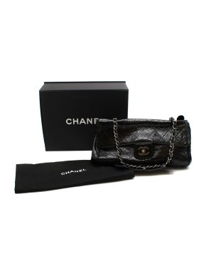 Chanel Black Patent Aged Leather Double Compartment Shoulder Flap Bag