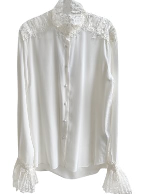 Ermanno Scervino Ivory Lace Trim Silk Blouse