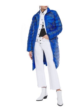 Ganni Blue Bandana Print Puffer Coat