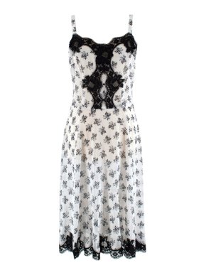 Dolce & Gabbana Black & White Silk Floral Print Slip Dress