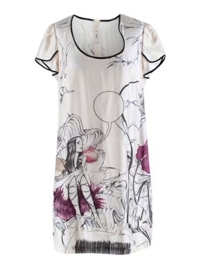 Prada Ivory Fairy Print Silk Shift Dress