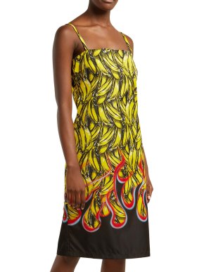 Prada Banana & flame-print gabardine dress