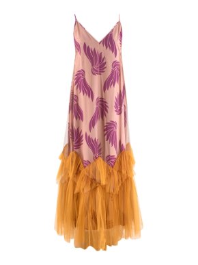 Dries Van Noten Runway Yellow & Pink Floral Satin & Tulle Maxi Dress