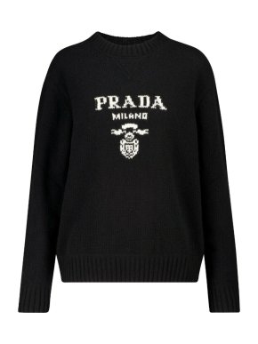 Prada Black & White Intarsia Wool & Cashmere Jumper