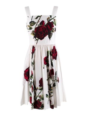 Dolce & Gabbana White Cotton Floral Print Dress