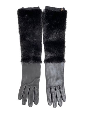 Gucci Leather & Silk Mink Fur Trim Long Gloves