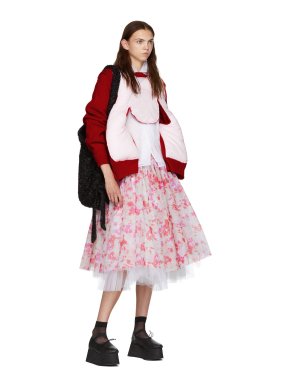 Comme des Garcons White & Pink Layered Floral Tulle Skirt