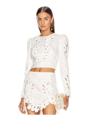 Zimmermann Ivory Brightside Rouleaux cutout linen top