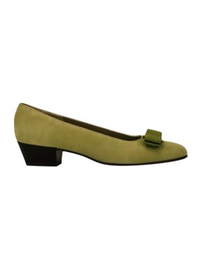 Ferragamo Pistachio Suede Vara Bow Pumps