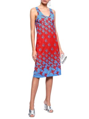 Maison Margiela Red & Blue Telephone Print Mesh Dress