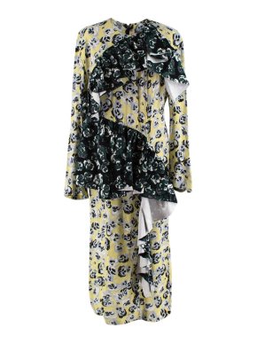 Marni Green & Yellow Floral Crepe Ruffle Dress