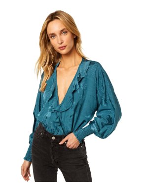 Misa Blue Satin Floral Talah Bodysuit