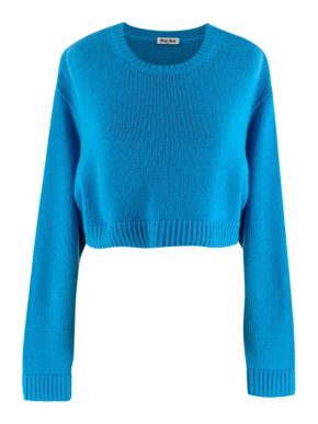 Miu Miu Blue Cashmere Cropped Knit Sweater