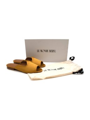 Le Monde Beryl Mustard Satin Open Toe Flat Sandals