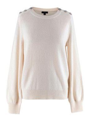 J. Crew Ivory Wool Blend Crystal Embellished Knit Sweater