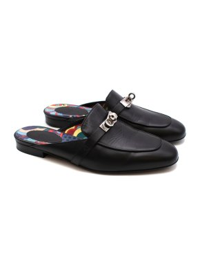Hermes Black Calfskin Oz Mules PHW