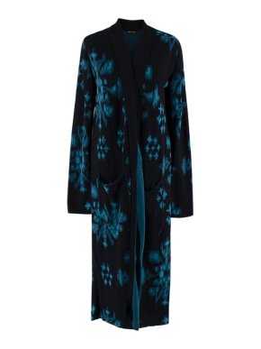 Baja East Black & Blue Snowflakes Cotton Knit Long Cardigan