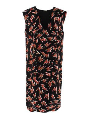 Miu Miu Black & Red Bolt Print Crepe Dress