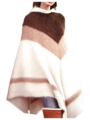 Celine Runway Striped Alpaca Blend Hooded Knit Poncho