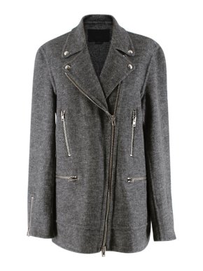 Alexander Wang Grey Wool Blend Biker Style Long Jacket