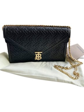 Burberry Black TB Monogram Embossed Envelope Clutch on Chain