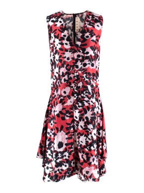 Marni Red Abstract Print Silk Dress
