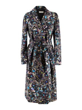 Dries Van Noten Marble Print Belted Silk Coat