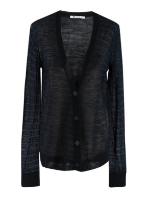 T Alexander Wang Black & Blue Wool Blend Striped Knit Cardigan