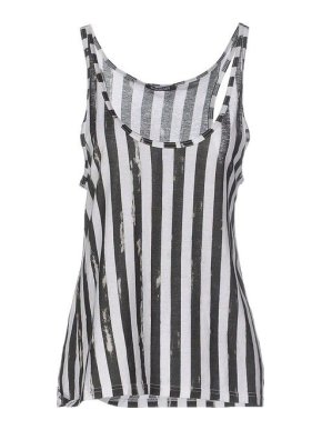 Balmain Cotton Jersey Distressed Striped Tank Top