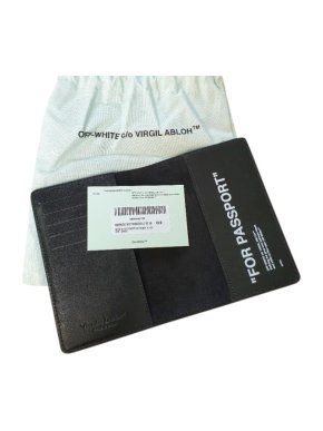 Off White Black Leather Passport Holderr