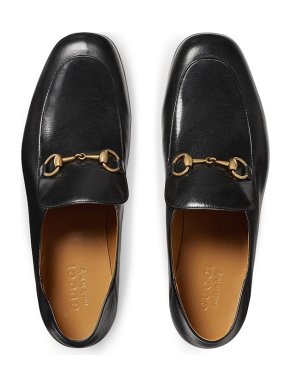 Gucci Black Leather Mens Horsebit Loafers