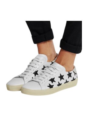Saint Laurent White Court Classic star-appliquéd leather sneakers