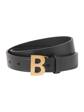 Balenciaga Black Leather B Logo Waist Belt