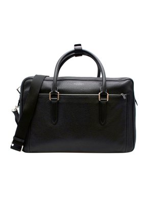 Smythson Black Leather Burlington 24 Hour Travel Bag