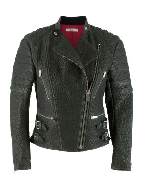 Celine Green Textured Lambskin Biker Jacket