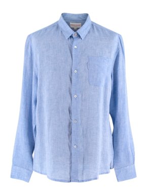 Derek Rose Monaco Pure Linen Blue Shirt