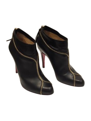Christian Louboutin Black Leather Zippee Ankle Boots
