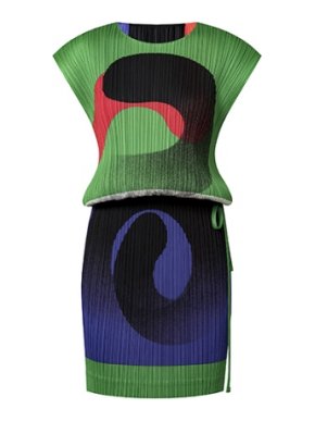 Issey Miyake Green & Purple Ikko Tanaka Print Pleated Dress
