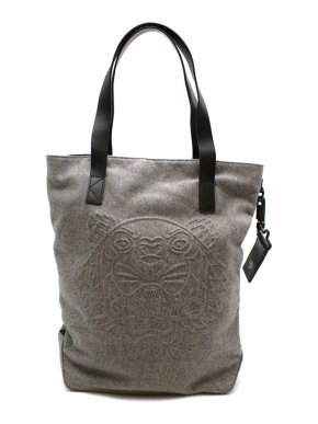 Kenzo Grey Wool & Leather Tiger Textured Tote Bag