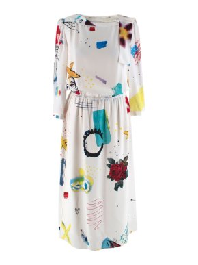 Marc Jacobs White Collage Print Silk Dress