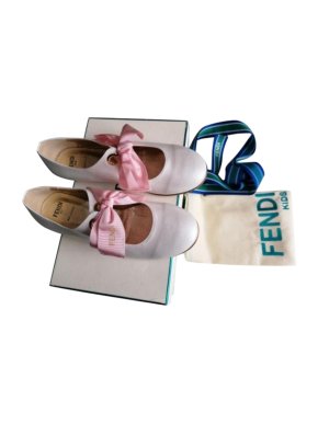 Fendi Kids White Leather Ribbon Tie Pumps