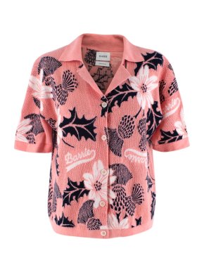 Barrie Salmon Pink Cashmere Blend Intarsia Knit Shirt