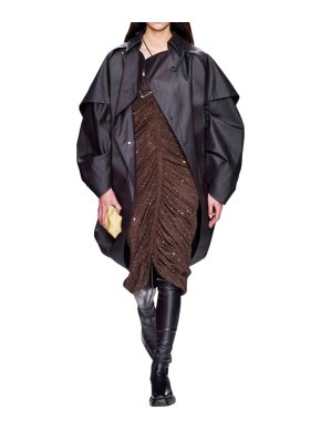 Bottega Veneta Runway Brown Coated Cotton Cocoon Cape