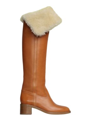 Celine Runway Tan Leather Shearling Lined Long Boots