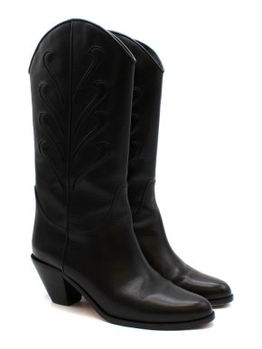 Francesco Russo Black Leather Western Inspired Boots